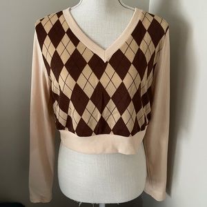 SHEIN Argyle Pattern Ribbed Knit Tee